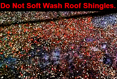 Low-pressure roof soft washing damage